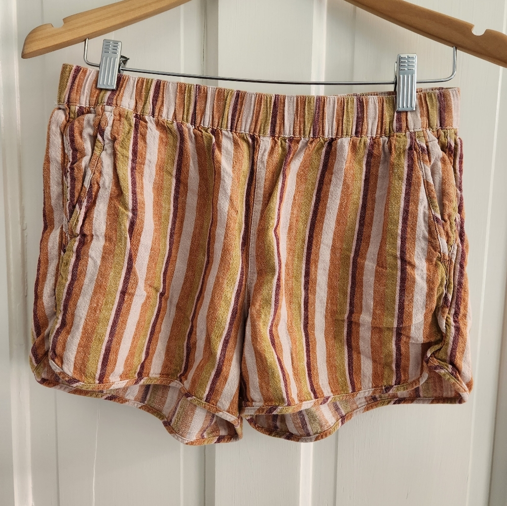 Madewell Linen-Cotton Pull-On Shorts Elastic Waist Rainbow Stripe Orange Small
